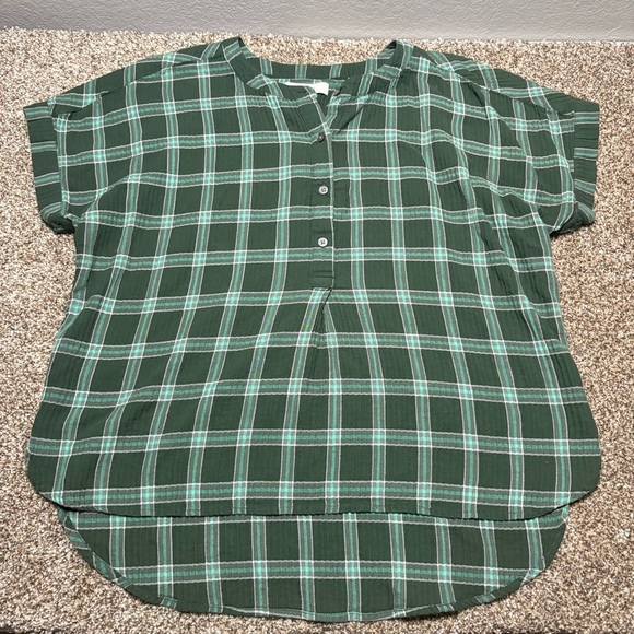 LOFT Women’s Medium Forest Checkered Button-Up Blouse - Picture 2 of 10